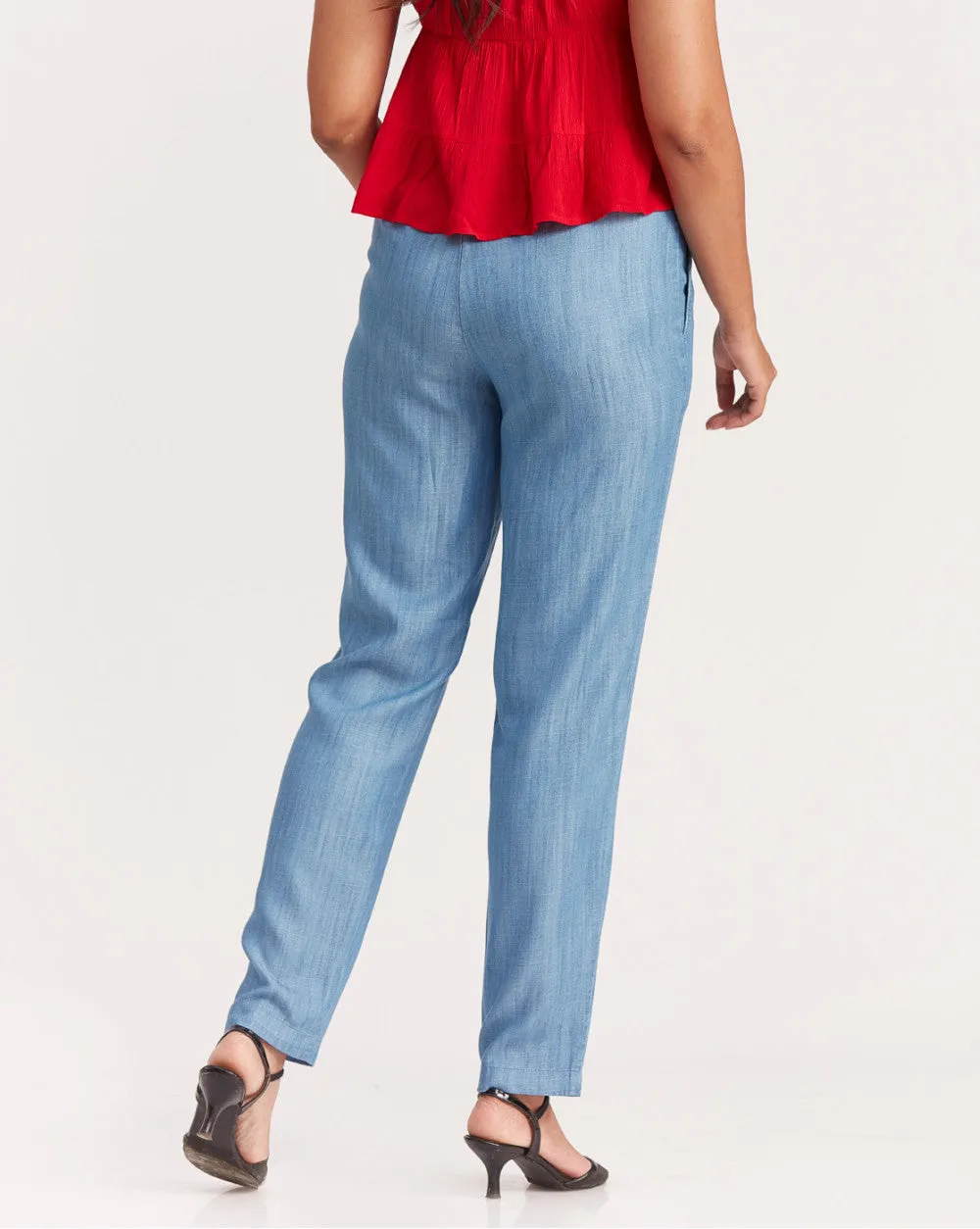 Tapered Fit Drawstring Indigo Pants - Summer Blue