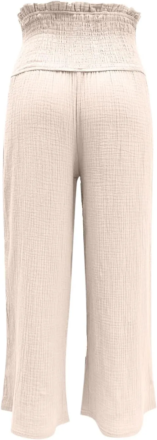 TARIENDY Flowy Pants for Women Petite Ladies Summer Beach Casual Outfits high Waist Wide Leg Pants Elastic Cozy Trousers