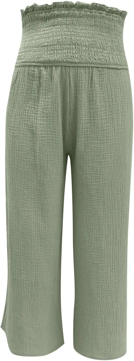 TARIENDY Flowy Pants for Women Petite Ladies Summer Beach Casual Outfits high Waist Wide Leg Pants Elastic Cozy Trousers
