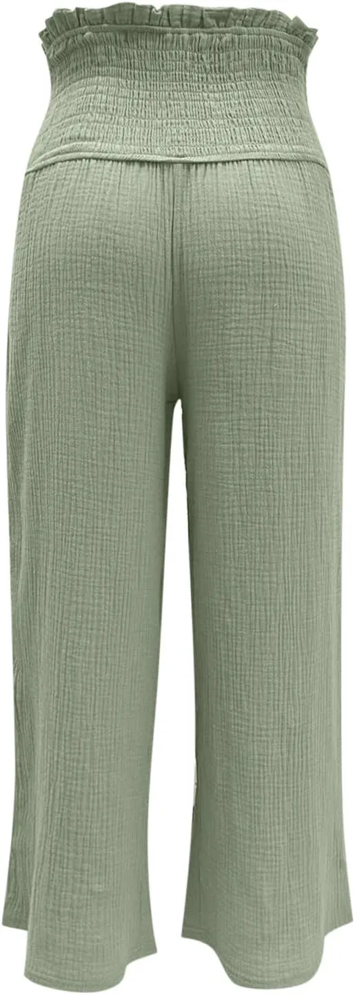 TARIENDY Flowy Pants for Women Petite Ladies Summer Beach Casual Outfits high Waist Wide Leg Pants Elastic Cozy Trousers