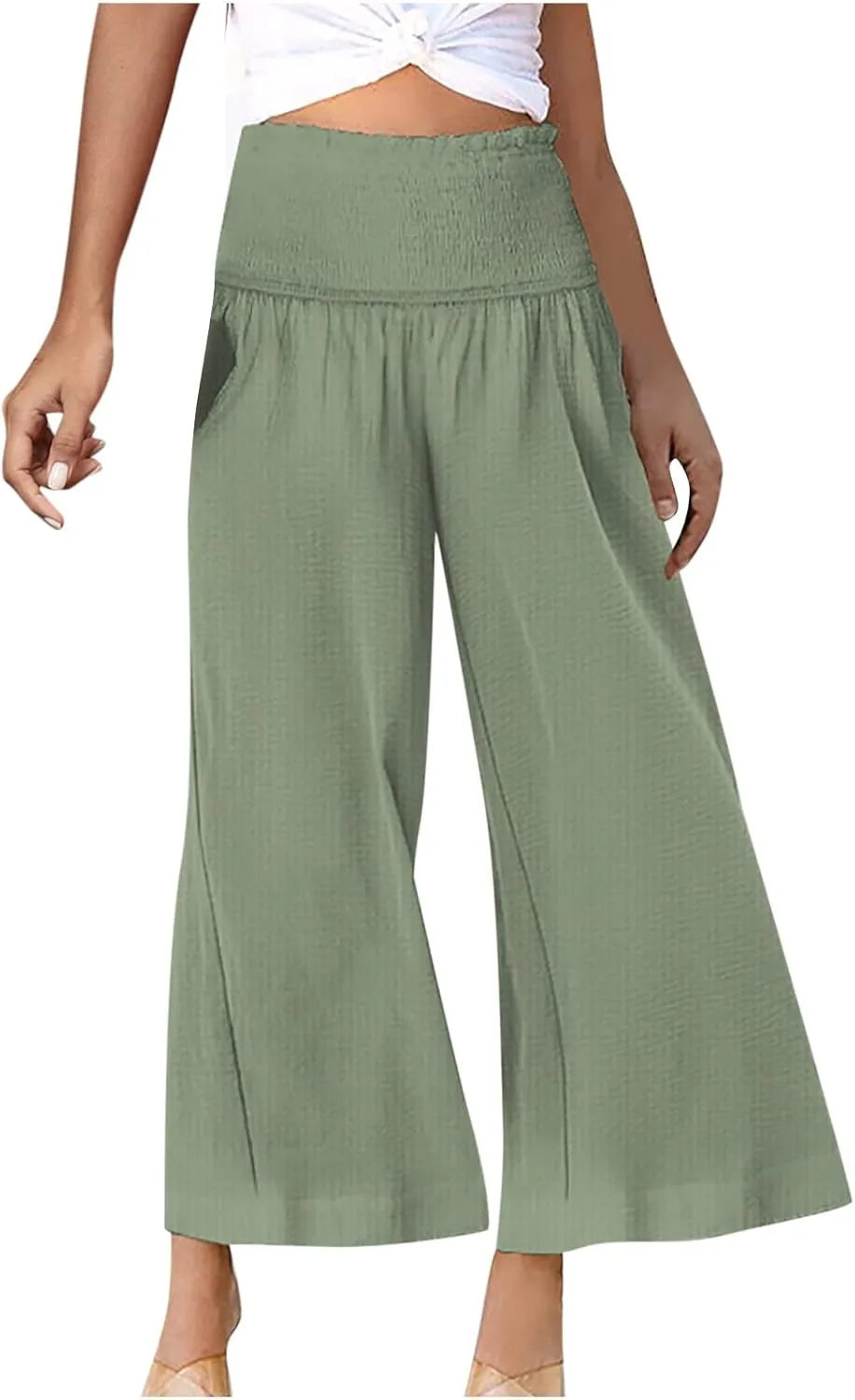 TARIENDY Flowy Pants for Women Petite Ladies Summer Beach Casual Outfits high Waist Wide Leg Pants Elastic Cozy Trousers