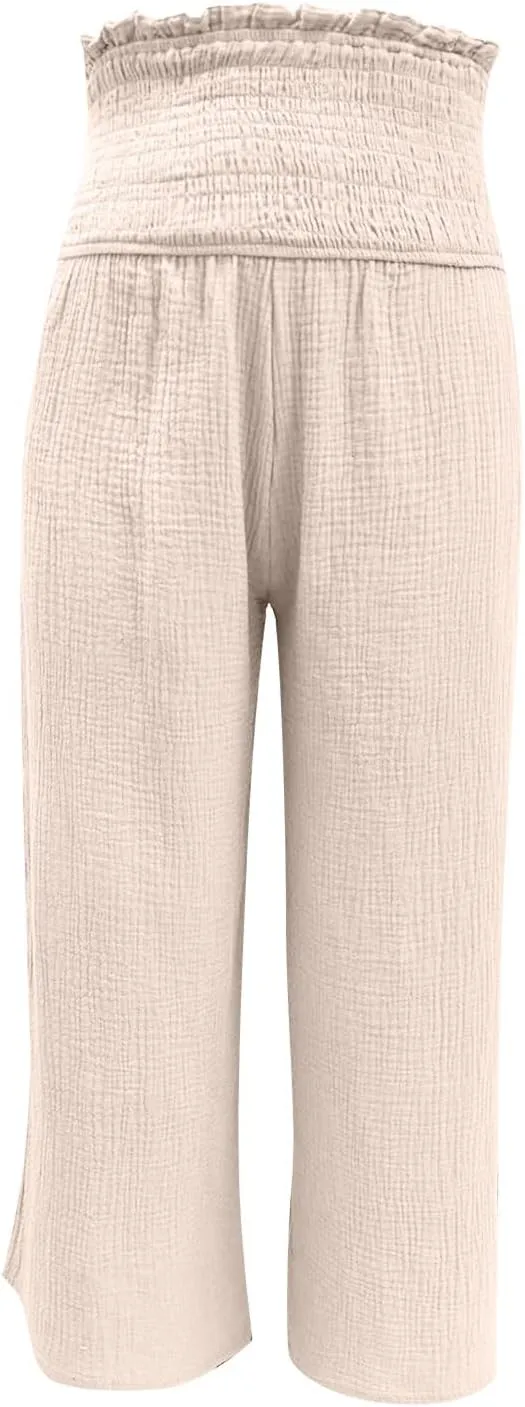 TARIENDY Flowy Pants for Women Petite Ladies Summer Beach Casual Outfits high Waist Wide Leg Pants Elastic Cozy Trousers