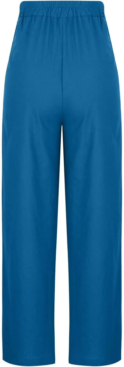 TARIENDY High Waist Wide Leg Pants for Women Women's Elastic Drawstring Trousers high Waist Cozy Outfits Beach Casual Pants