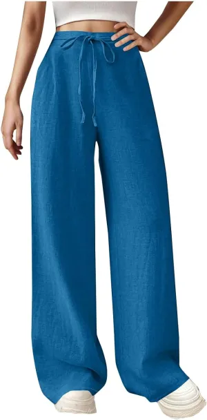 TARIENDY High Waist Wide Leg Pants for Women Women's Elastic Drawstring Trousers high Waist Cozy Outfits Beach Casual Pants