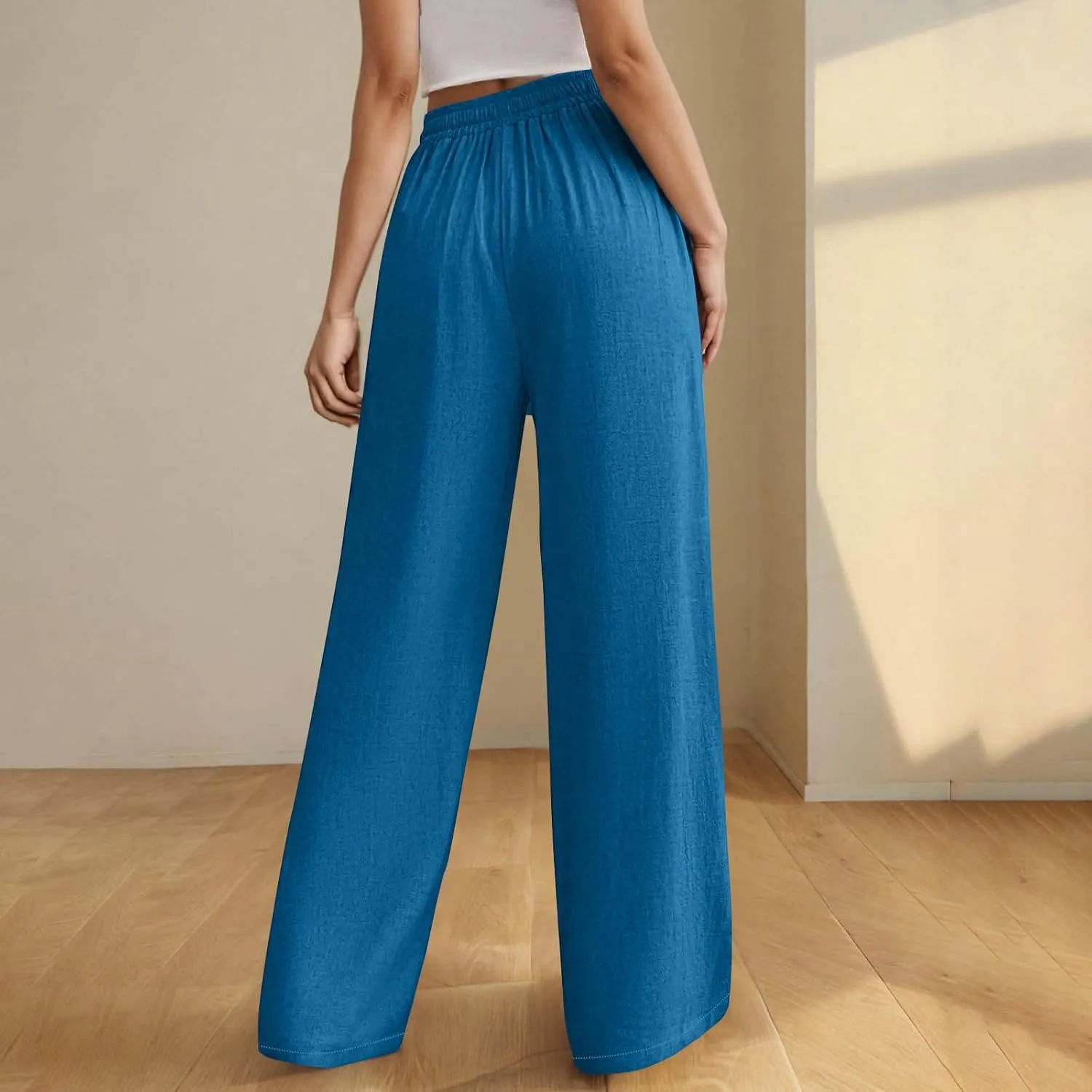 TARIENDY High Waist Wide Leg Pants for Women Women's Elastic Drawstring Trousers high Waist Cozy Outfits Beach Casual Pants