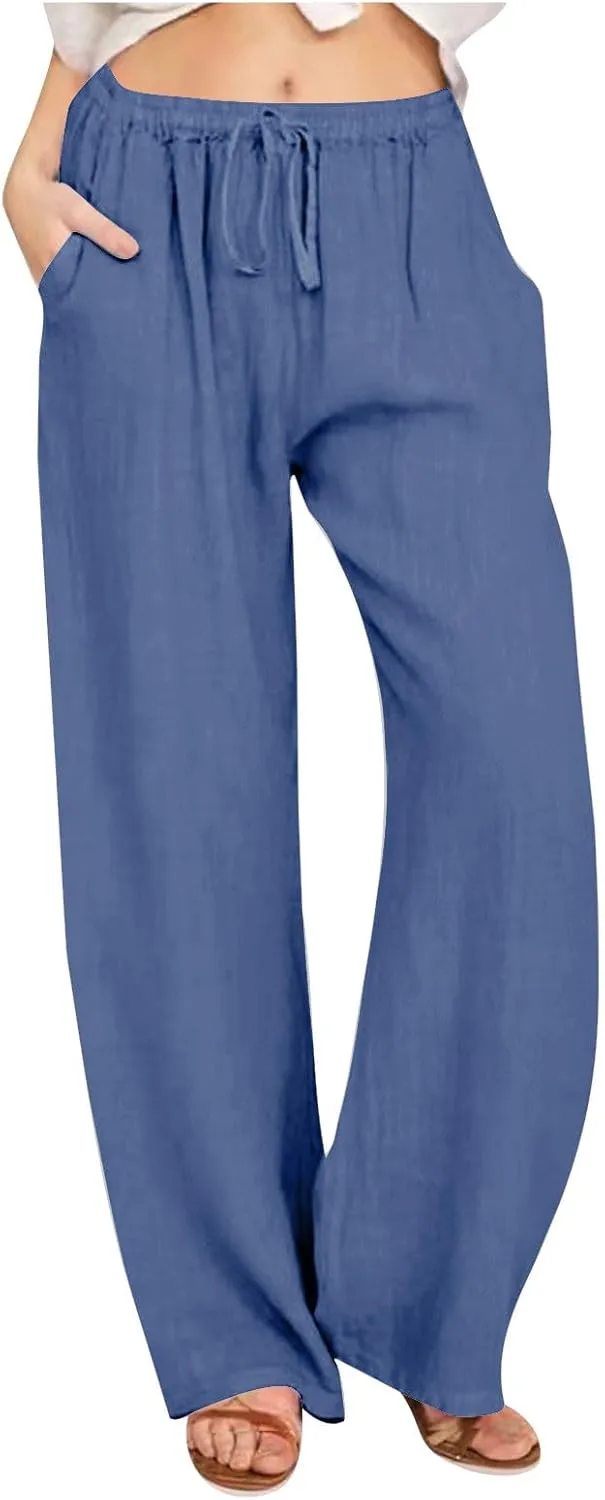 TARIENDY Wide Leg Casual Pants for Women Ladies Elastic Drawstring Cozy Outfits Casual Wide Leg Pants high Waisted Trousers
