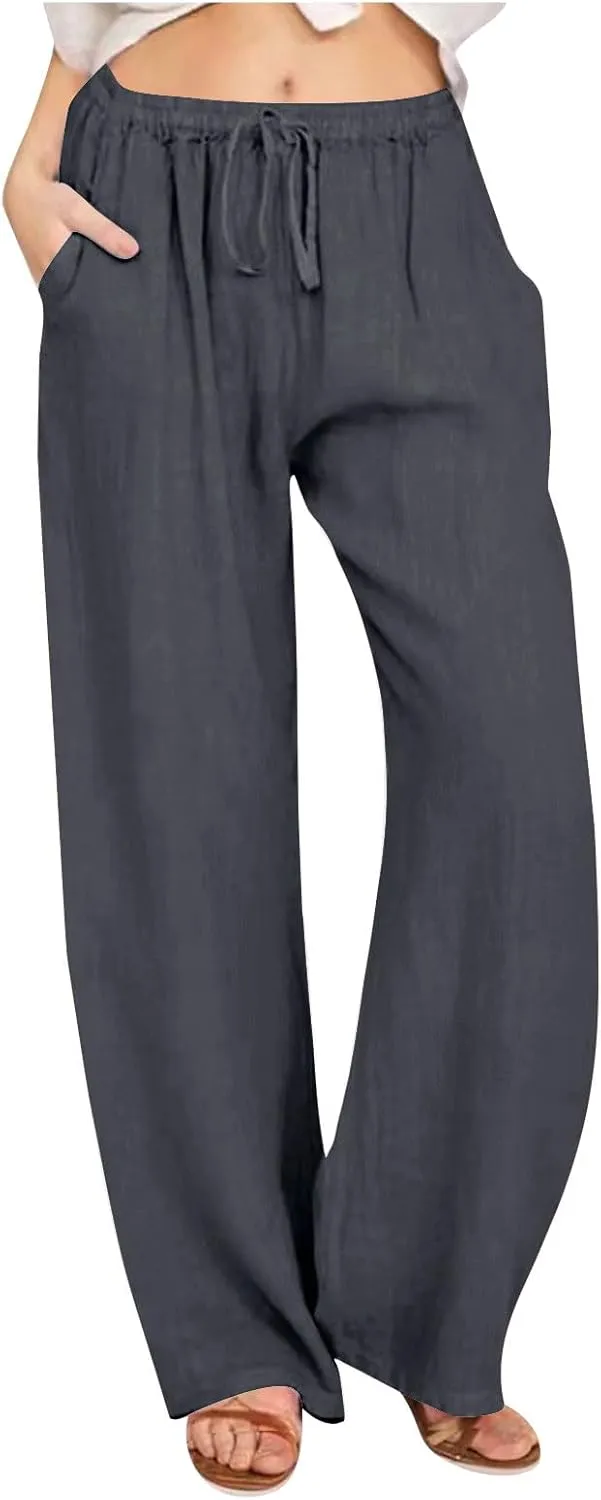TARIENDY Wide Leg Casual Pants for Women Ladies Elastic Drawstring Cozy Outfits Casual Wide Leg Pants high Waisted Trousers