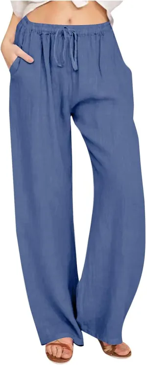 TARIENDY Wide Leg Casual Pants for Women Ladies Elastic Drawstring Cozy Outfits Casual Wide Leg Pants high Waisted Trousers