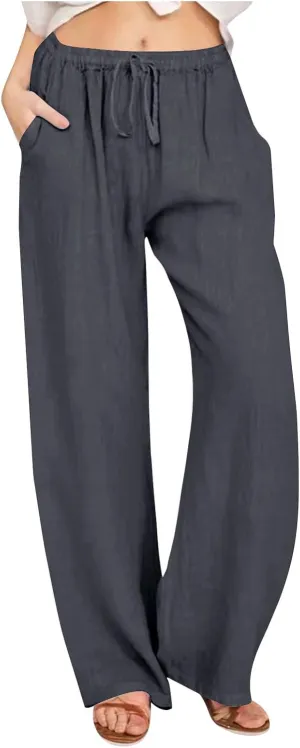 TARIENDY Wide Leg Casual Pants for Women Ladies Elastic Drawstring Cozy Outfits Casual Wide Leg Pants high Waisted Trousers