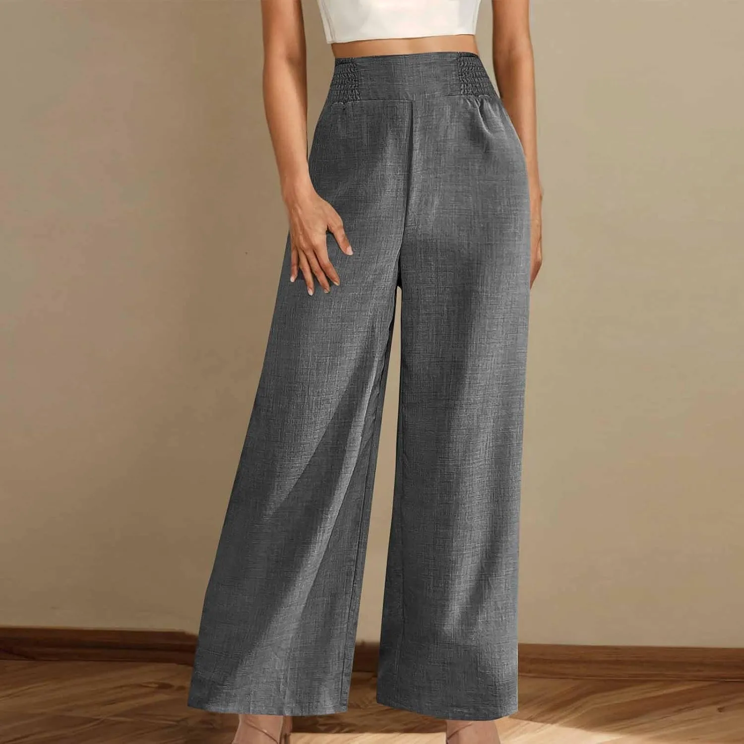 TARIENDY Womens Lightweight Pants Cozy High Waisted Pants Fashion Wide Leg Trousers Summer Casual Trousers Beach Outfits