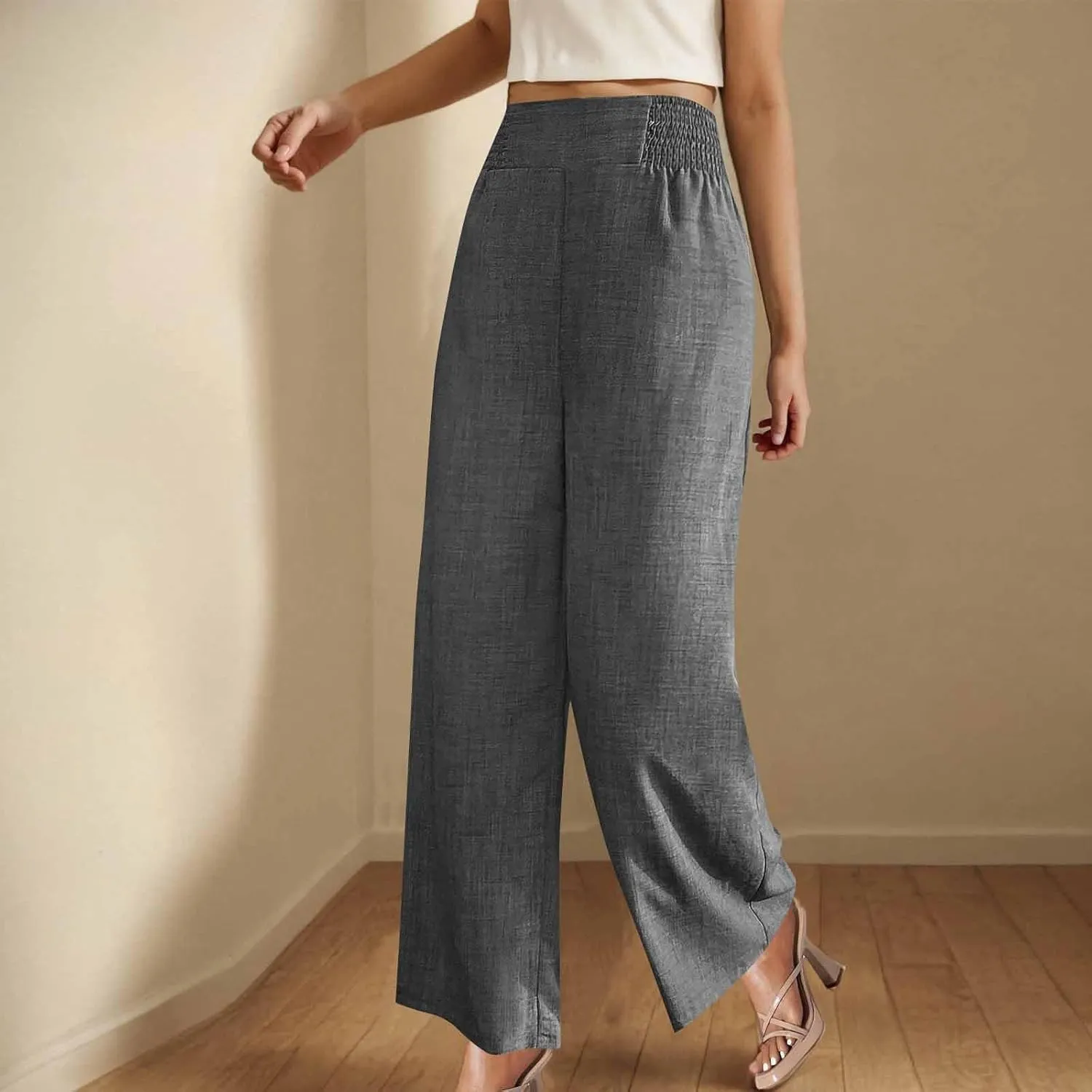 TARIENDY Womens Lightweight Pants Cozy High Waisted Pants Fashion Wide Leg Trousers Summer Casual Trousers Beach Outfits