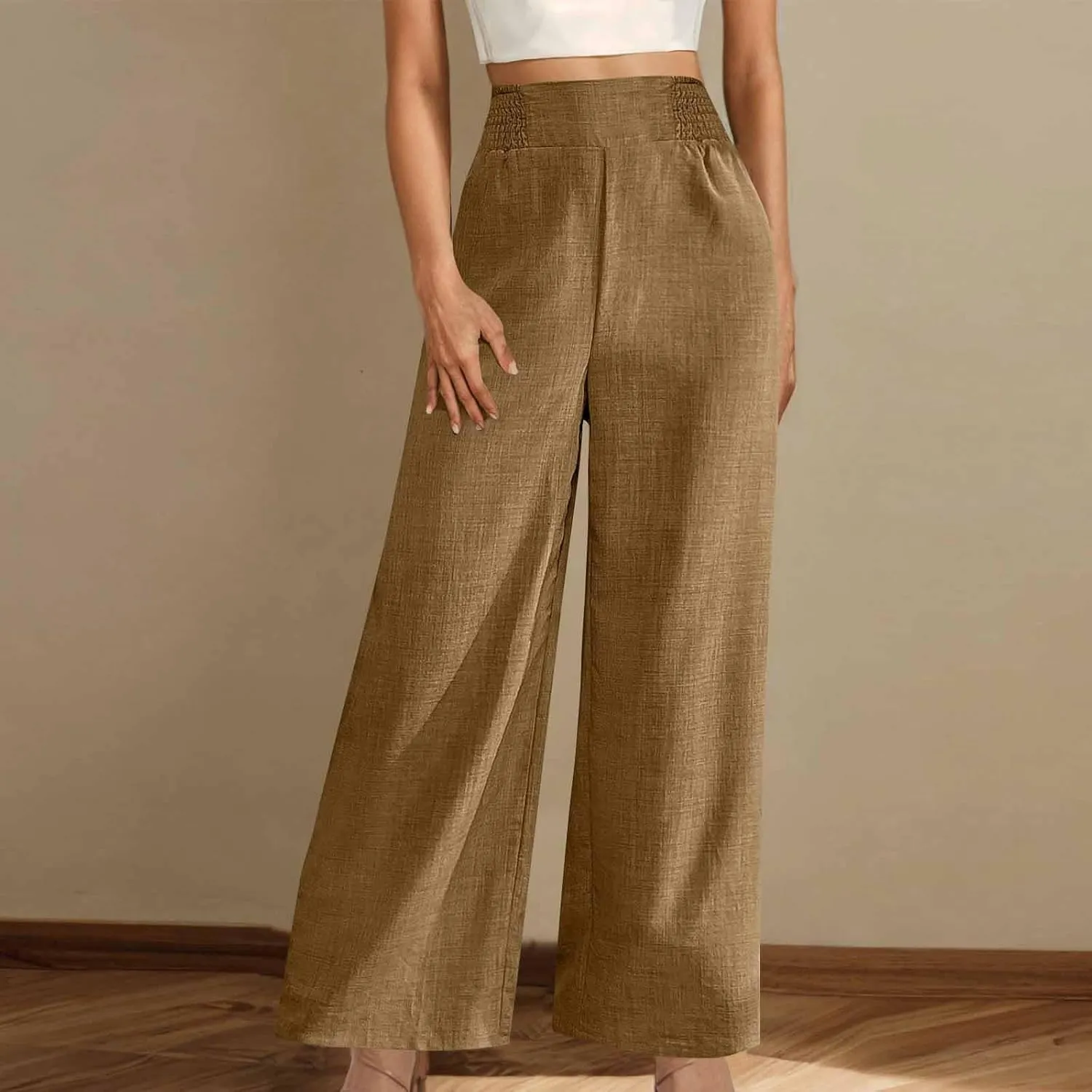 TARIENDY Womens Lightweight Pants Cozy High Waisted Pants Fashion Wide Leg Trousers Summer Casual Trousers Beach Outfits