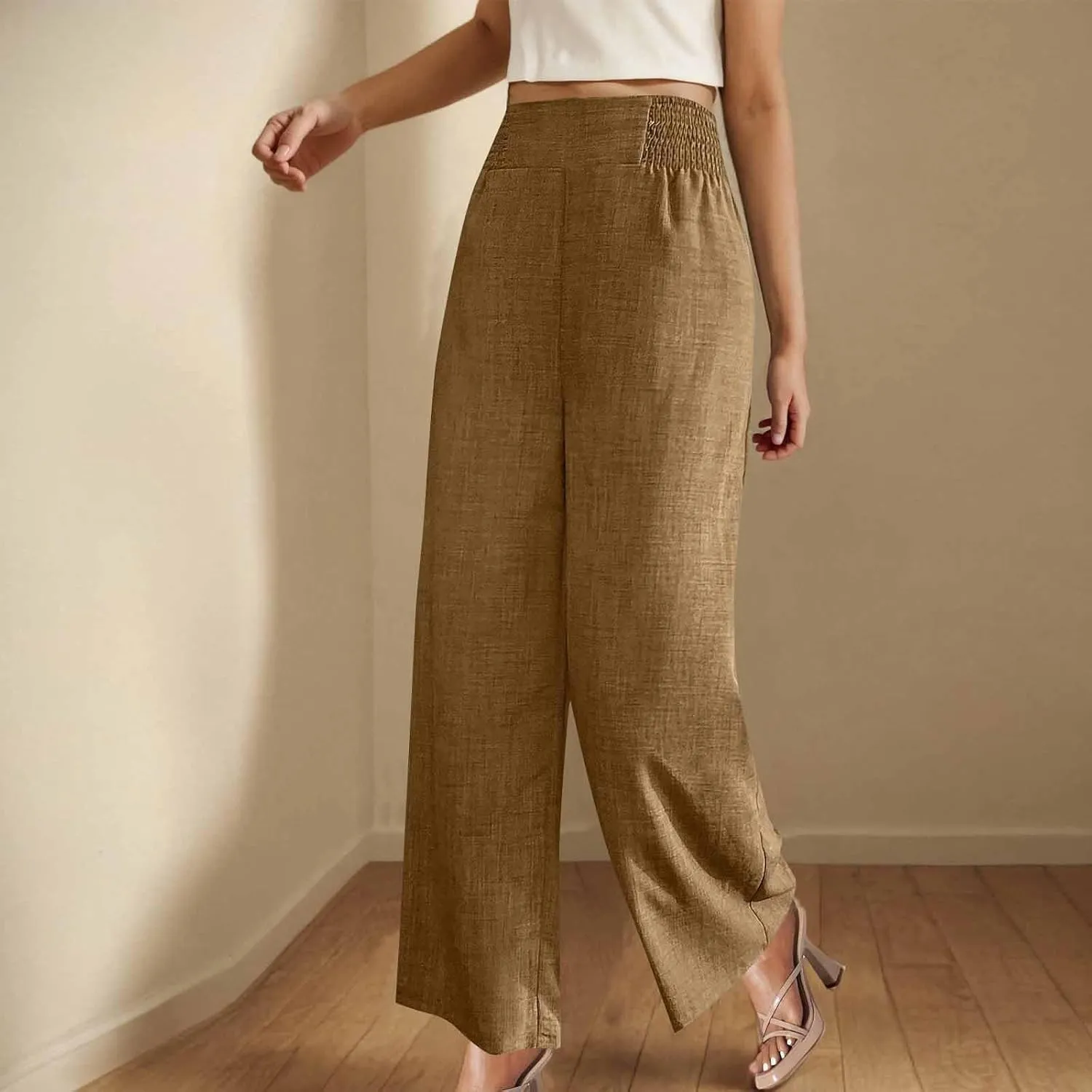 TARIENDY Womens Lightweight Pants Cozy High Waisted Pants Fashion Wide Leg Trousers Summer Casual Trousers Beach Outfits