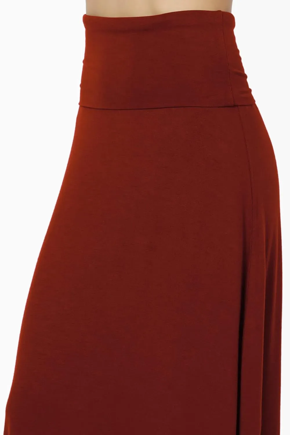 TheMogan Women's Casual Lounge Solid Foldable High Waist Draped Jersey Relaxed Long Maxi Skirt