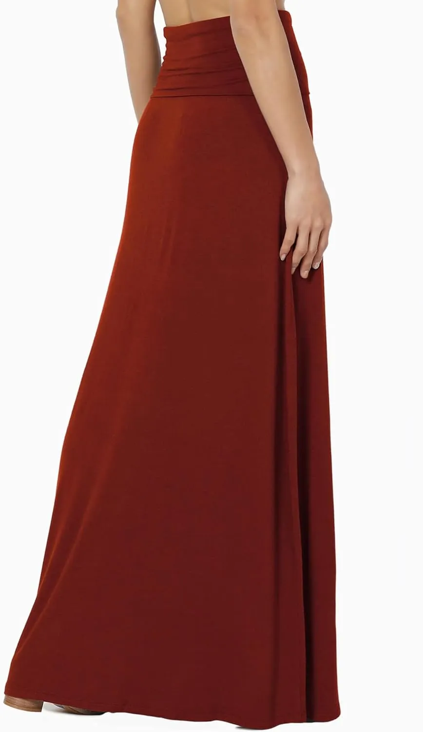 TheMogan Women's Casual Lounge Solid Foldable High Waist Draped Jersey Relaxed Long Maxi Skirt