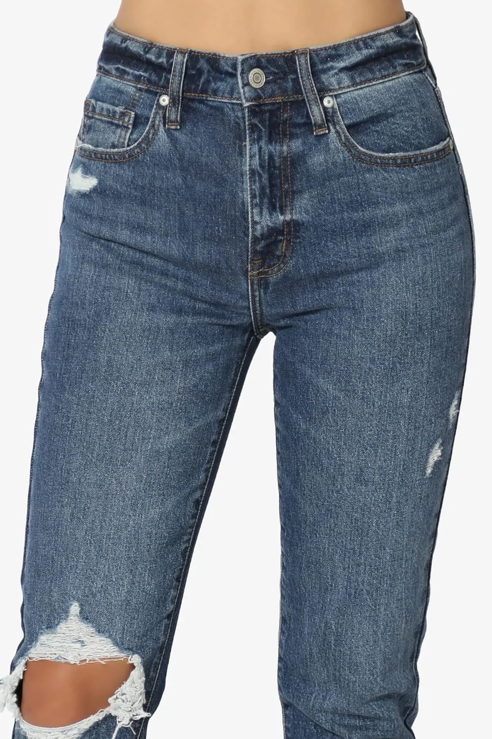 TheMogan Women's Distressed Destructed Washed Denim Mid~High Rise Relaxed Boyfriend Jeans