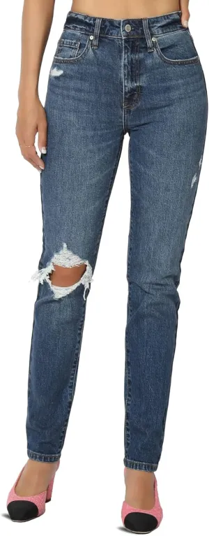 TheMogan Women's Distressed Destructed Washed Denim Mid~High Rise Relaxed Boyfriend Jeans