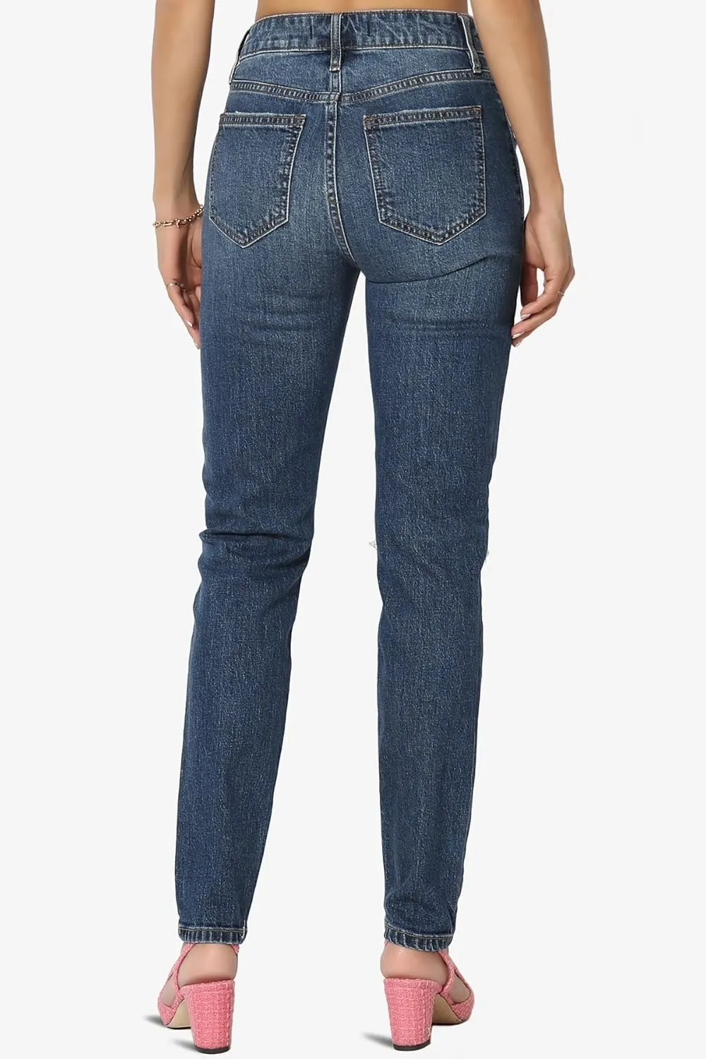 TheMogan Women's Distressed Destructed Washed Denim Mid~High Rise Relaxed Boyfriend Jeans