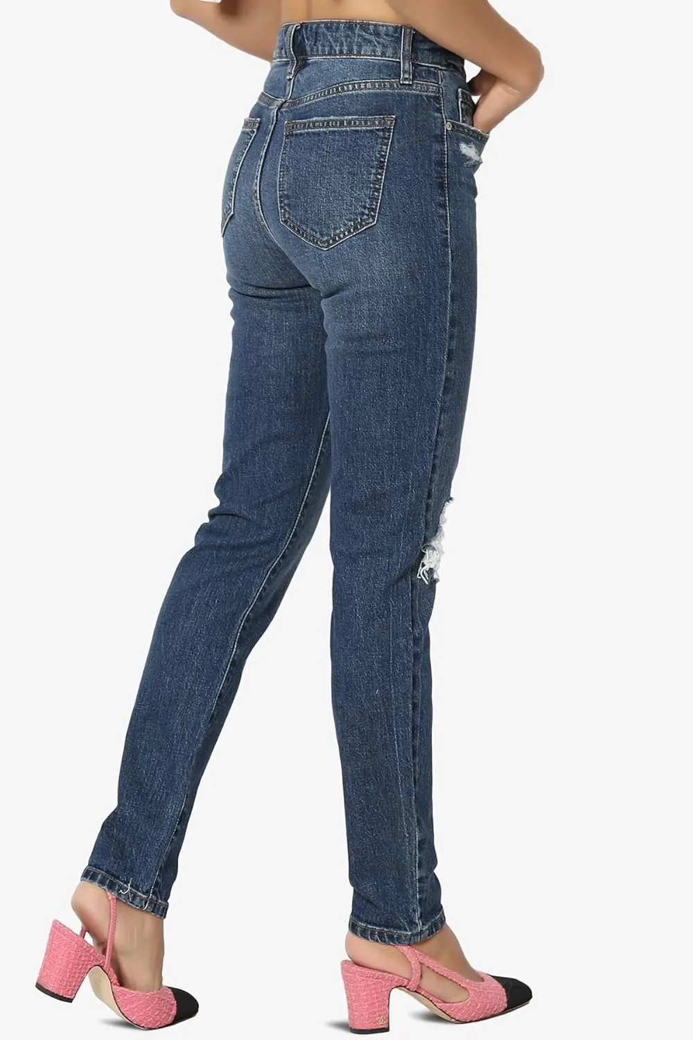 TheMogan Women's Distressed Destructed Washed Denim Mid~High Rise Relaxed Boyfriend Jeans