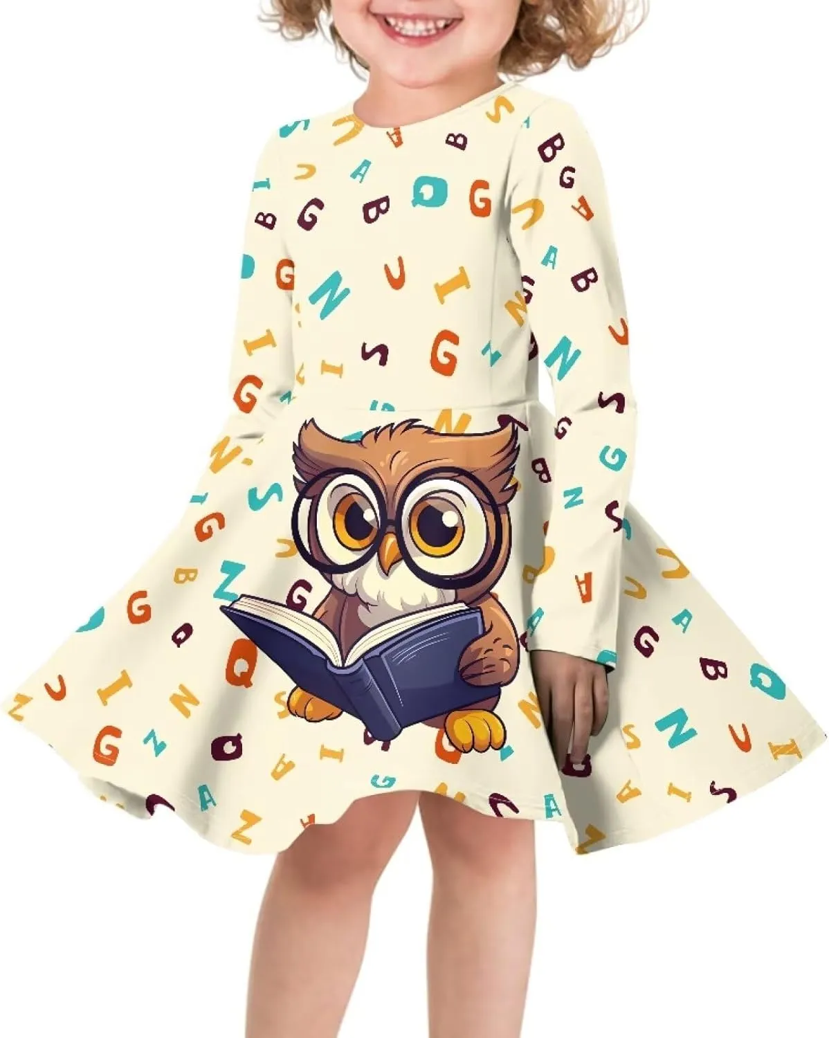 TODIYADDU Girl Dresses Skater Dress for Little Girls Trendy Midi Dresses with Long Sleeves Twirly A-Line Toddler Girl Clothes