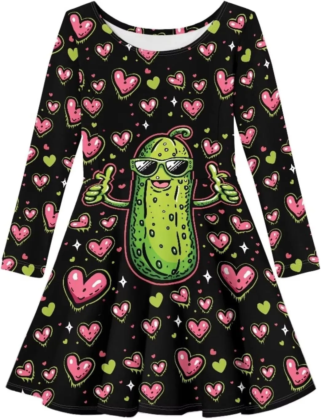 TODIYADDU Girl Dresses Skater Dress for Little Girls Trendy Midi Dresses with Long Sleeves Twirly A-Line Toddler Girl Clothes