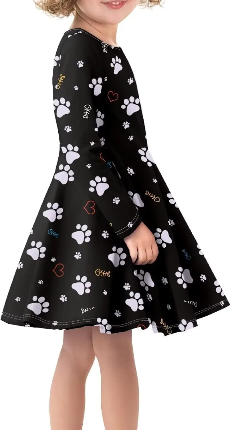 TODIYADDU Girl Dresses Skater Dress for Little Girls Trendy Midi Dresses with Long Sleeves Twirly A-Line Toddler Girl Clothes