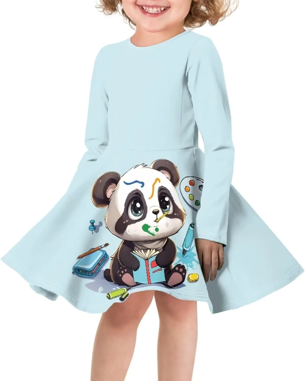 TODIYADDU Girl Dresses Skater Dress for Little Girls Trendy Midi Dresses with Long Sleeves Twirly A-Line Toddler Girl Clothes