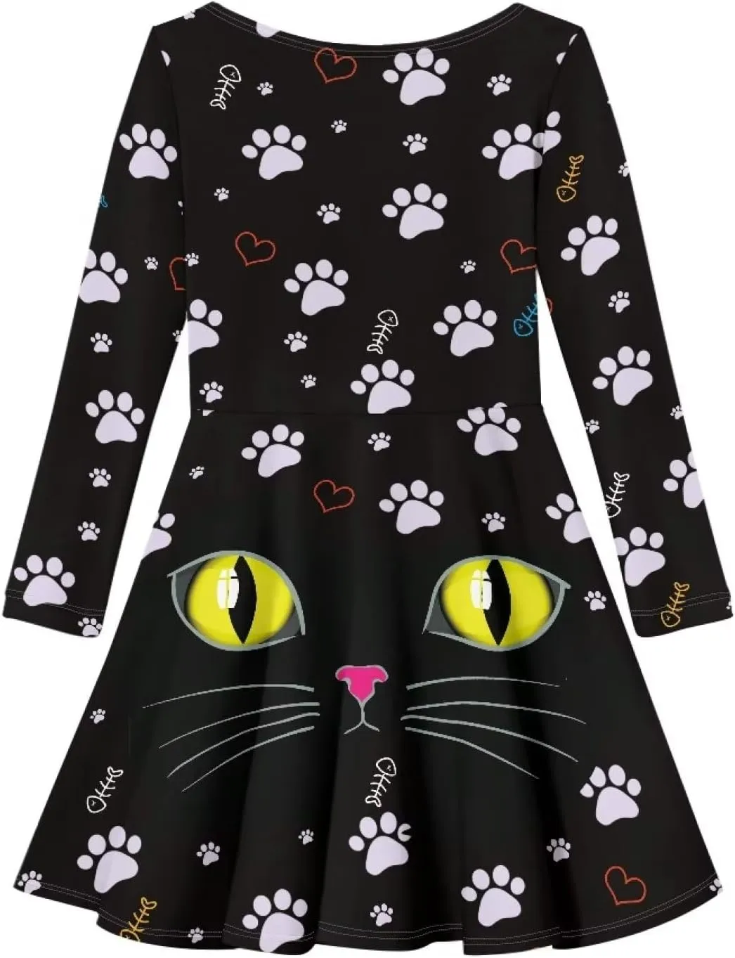TODIYADDU Girl Dresses Skater Dress for Little Girls Trendy Midi Dresses with Long Sleeves Twirly A-Line Toddler Girl Clothes