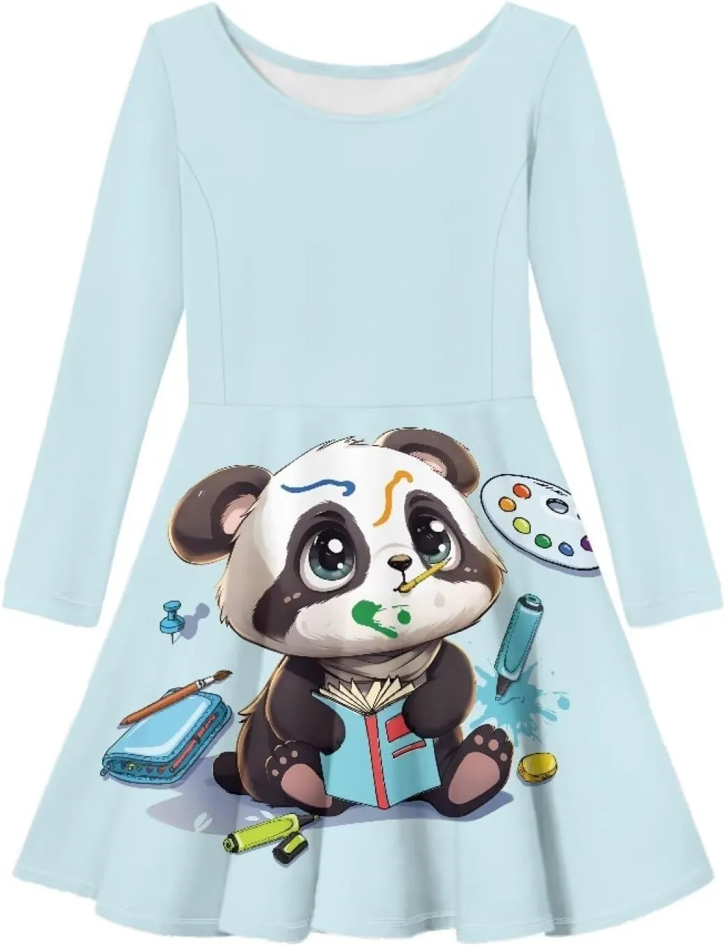 TODIYADDU Girl Dresses Skater Dress for Little Girls Trendy Midi Dresses with Long Sleeves Twirly A-Line Toddler Girl Clothes
