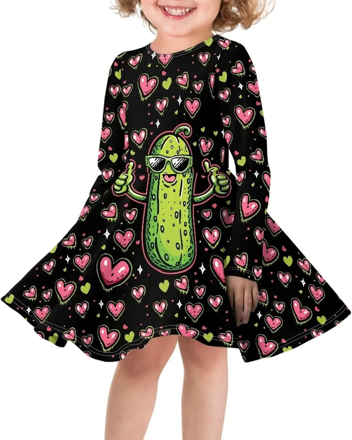 TODIYADDU Girl Dresses Skater Dress for Little Girls Trendy Midi Dresses with Long Sleeves Twirly A-Line Toddler Girl Clothes