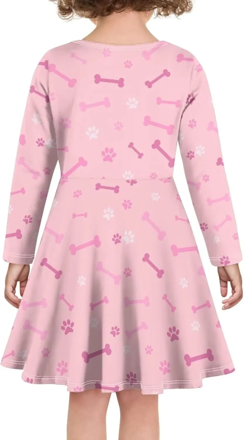 TODIYADDU Girl Dresses Skater Dress for Little Girls Trendy Midi Dresses with Long Sleeves Twirly A-Line Toddler Girl Clothes