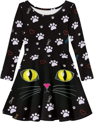 TODIYADDU Girl Dresses Skater Dress for Little Girls Trendy Midi Dresses with Long Sleeves Twirly A-Line Toddler Girl Clothes