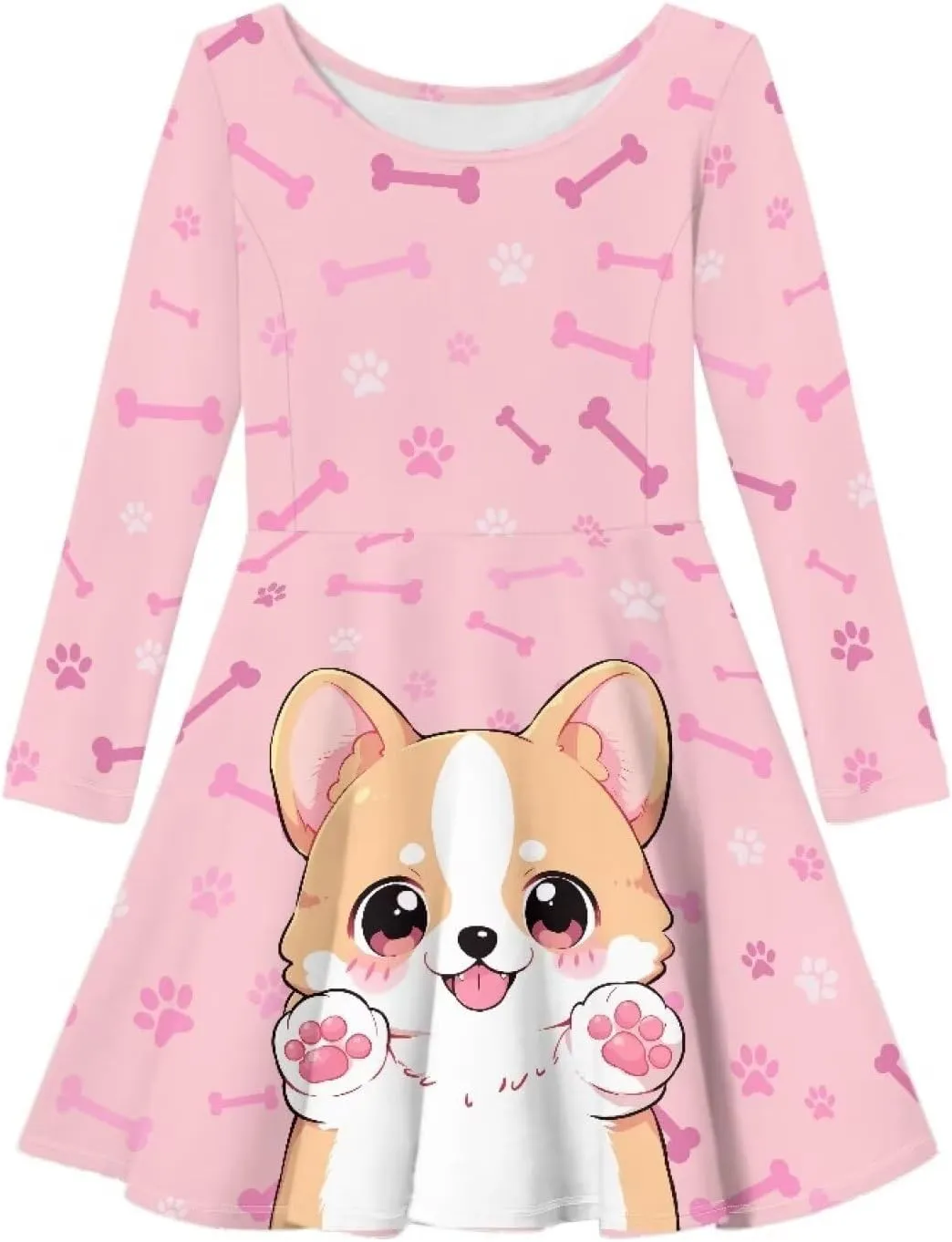 TODIYADDU Girl Dresses Skater Dress for Little Girls Trendy Midi Dresses with Long Sleeves Twirly A-Line Toddler Girl Clothes