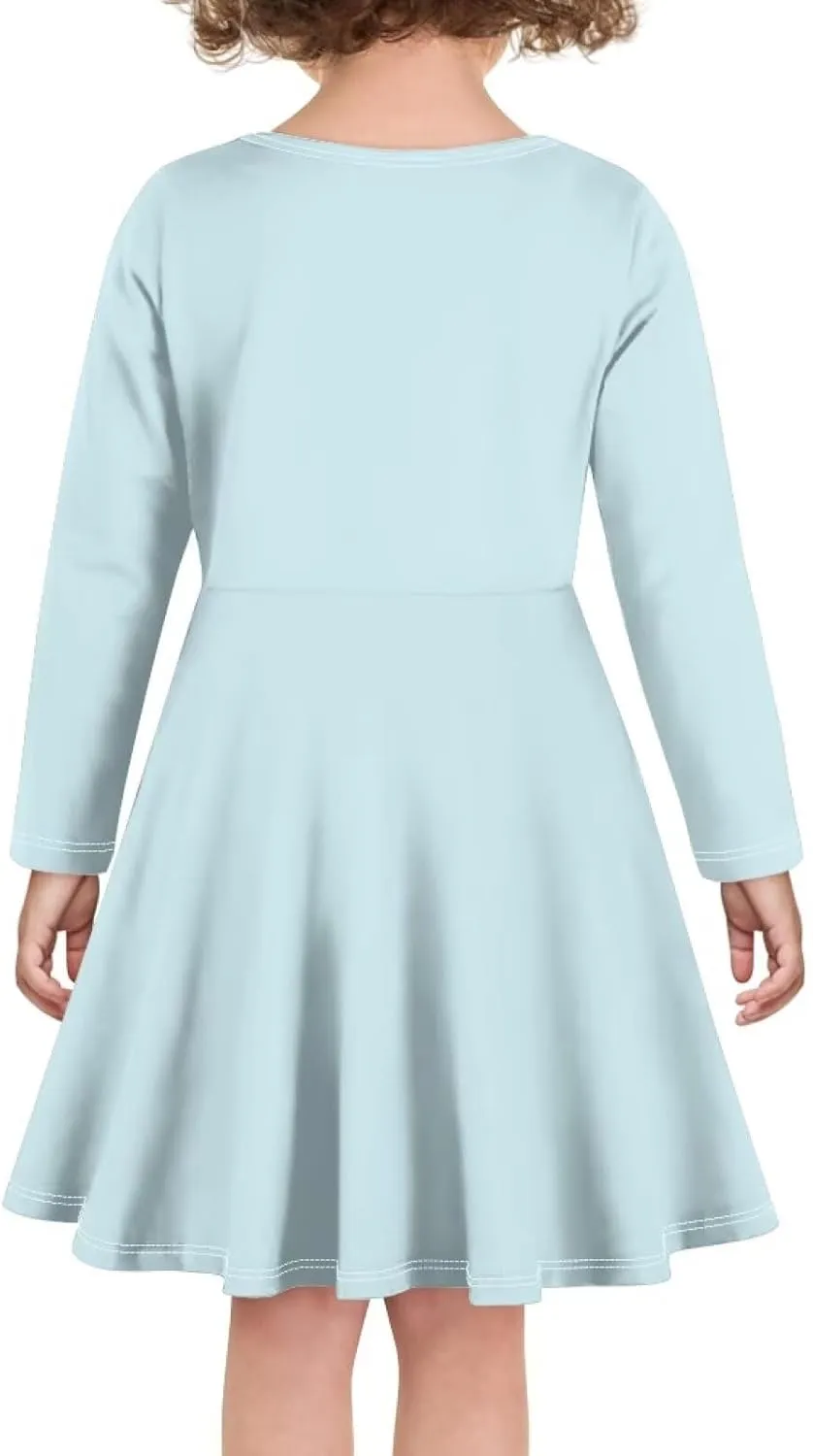 TODIYADDU Girl Dresses Skater Dress for Little Girls Trendy Midi Dresses with Long Sleeves Twirly A-Line Toddler Girl Clothes