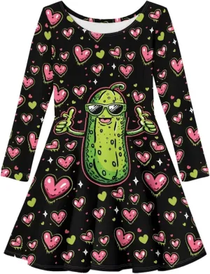 TODIYADDU Girl Dresses Skater Dress for Little Girls Trendy Midi Dresses with Long Sleeves Twirly A-Line Toddler Girl Clothes