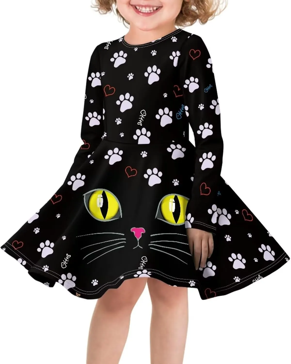 TODIYADDU Girl Dresses Skater Dress for Little Girls Trendy Midi Dresses with Long Sleeves Twirly A-Line Toddler Girl Clothes