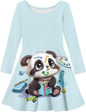 TODIYADDU Girl Dresses Skater Dress for Little Girls Trendy Midi Dresses with Long Sleeves Twirly A-Line Toddler Girl Clothes