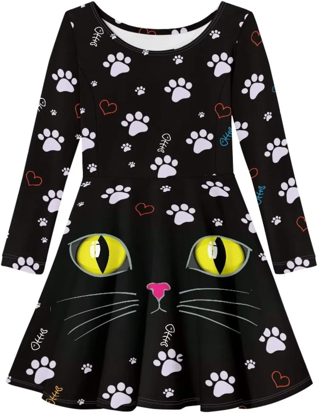 TODIYADDU Girl Dresses Skater Dress for Little Girls Trendy Midi Dresses with Long Sleeves Twirly A-Line Toddler Girl Clothes