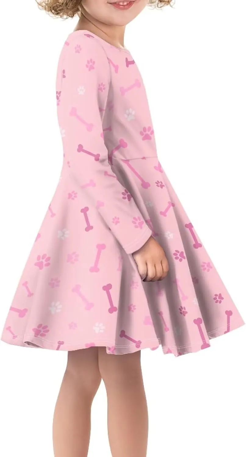 TODIYADDU Girl Dresses Skater Dress for Little Girls Trendy Midi Dresses with Long Sleeves Twirly A-Line Toddler Girl Clothes
