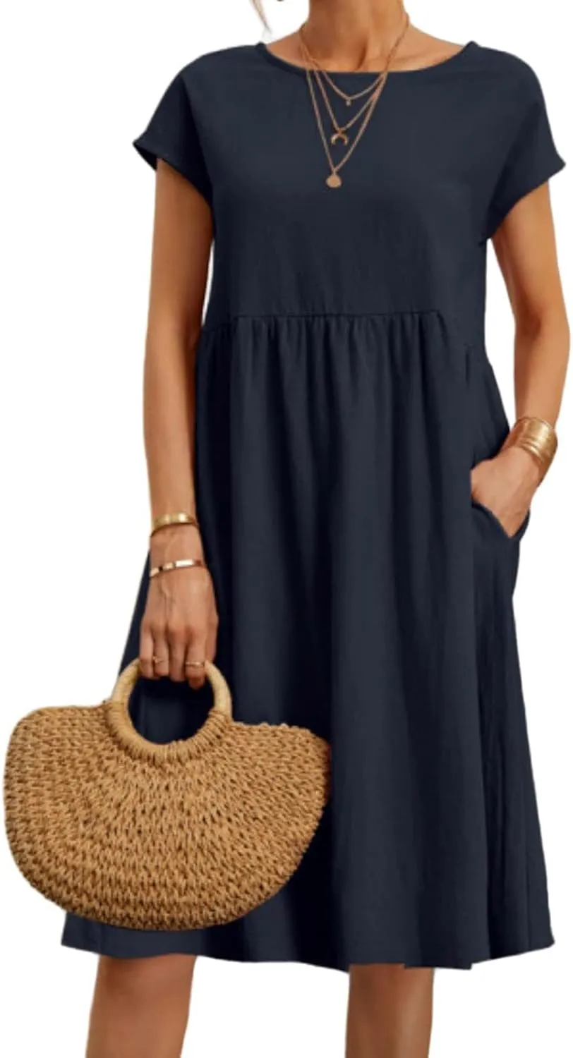 Tshirt Dress for Women 2025 Casual Plus Size Summer Baggy Crew Neck Midi Dress Boho Loose Flowy Dresses with Pockets