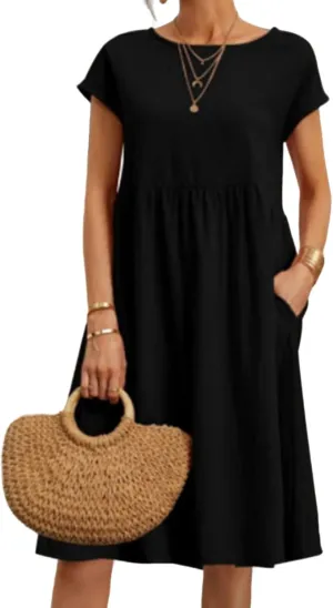Tshirt Dress for Women 2025 Casual Plus Size Summer Baggy Crew Neck Midi Dress Boho Loose Flowy Dresses with Pockets
