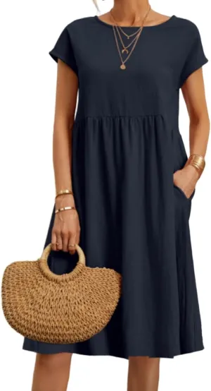 Tshirt Dress for Women 2025 Casual Plus Size Summer Baggy Crew Neck Midi Dress Boho Loose Flowy Dresses with Pockets
