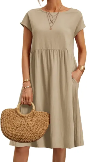 Tshirt Dress for Women 2025 Casual Plus Size Summer Baggy Crew Neck Midi Dress Boho Loose Flowy Dresses with Pockets