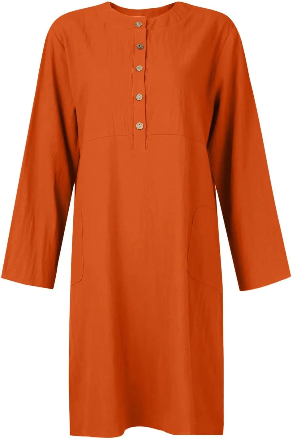 Tshirt Dress Women, Button Up Shirt Dresses with Pockets Round Neck Linen 2024 Oversized Dress, S,5XL