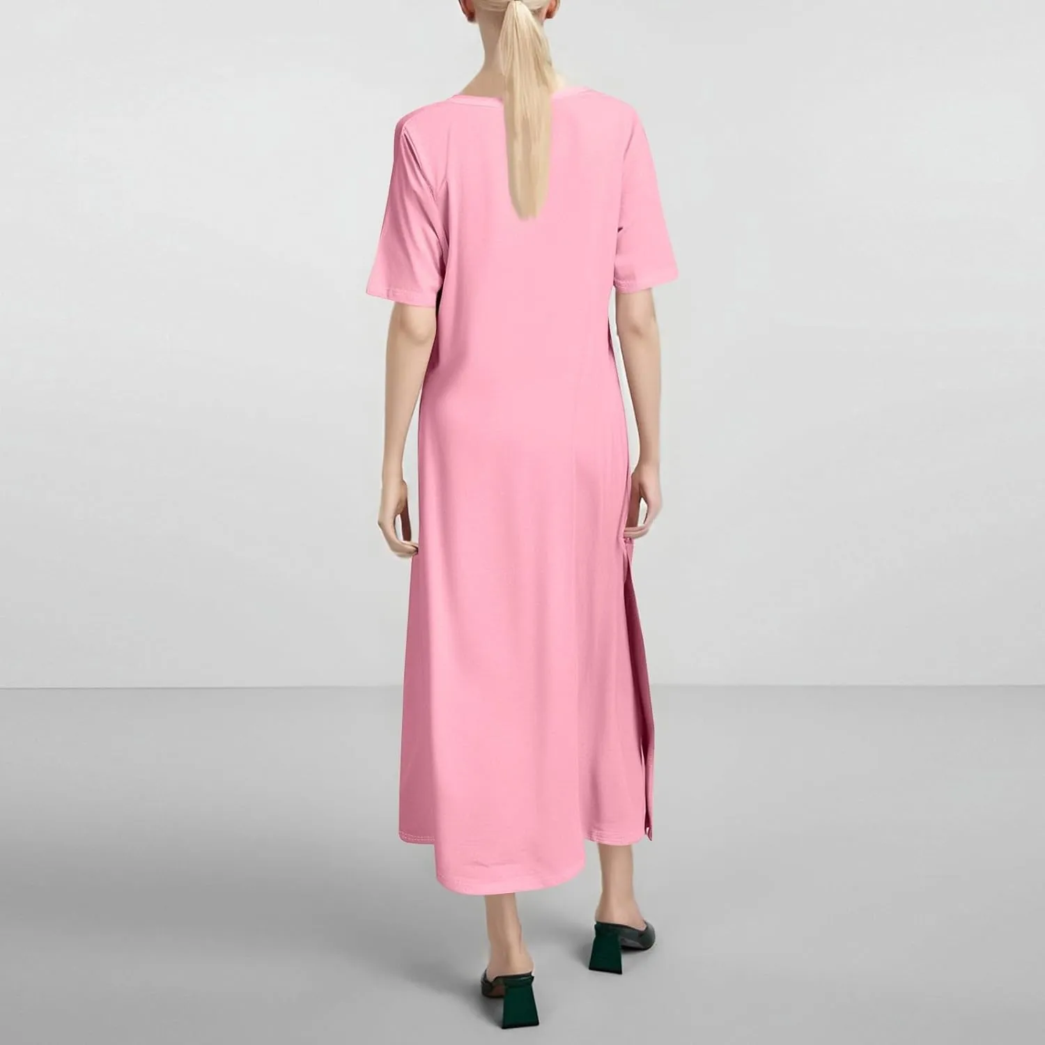 Tshirt Dress Women with Pockets Short Sleeve Side Slit Summer Midi Dresses Scoop Neck Beach Vacation Dresses