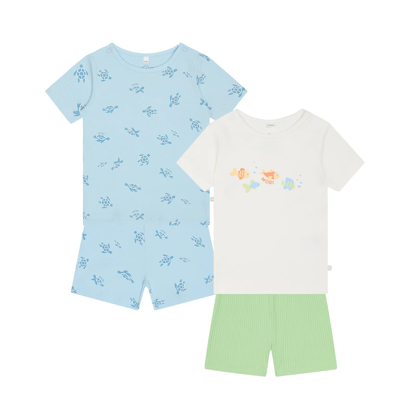 Turtles Ribbed & Little Fish Summer Pajama Set 2 Pack