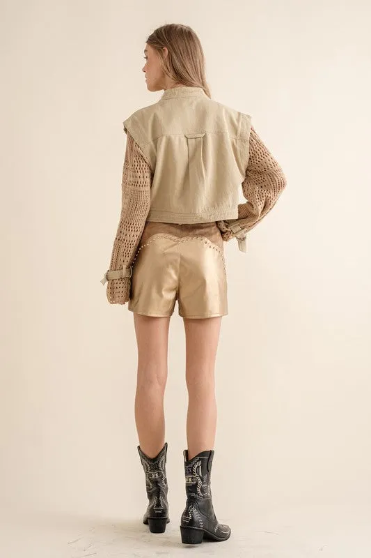 Twill Crop Crochet Jacket