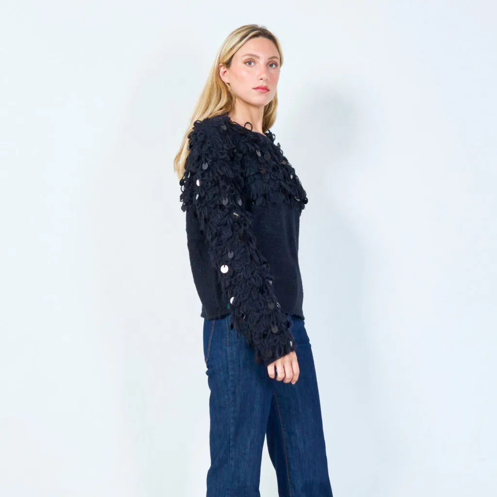 Unique loop yarn sweater with sequins wholesale