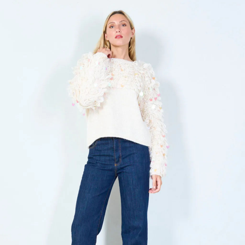 Unique loop yarn sweater with sequins wholesale