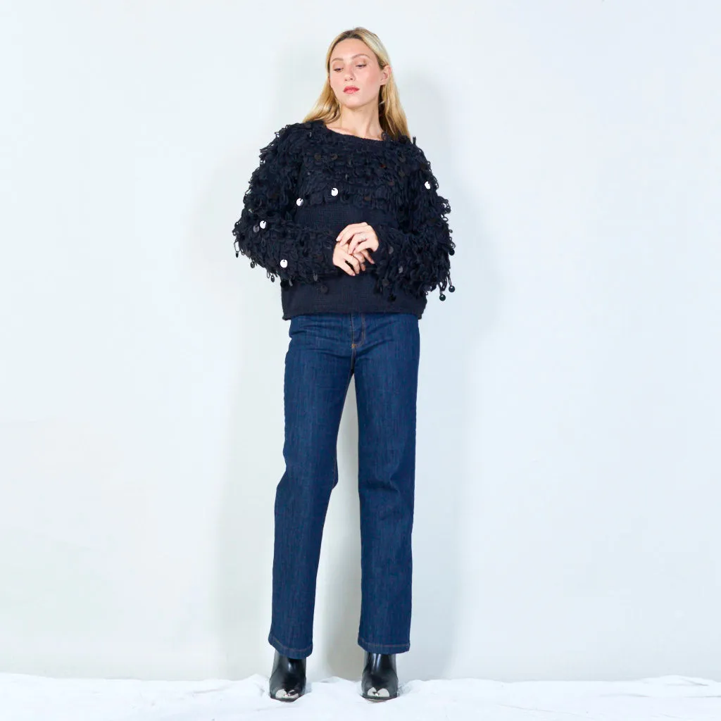 Unique loop yarn sweater with sequins wholesale